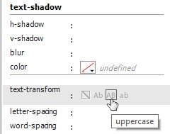 Some properties are set using visual icons.