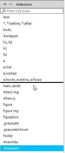 Style rules are reorganized by dragging and dropping selectors in the CSS Designer.
