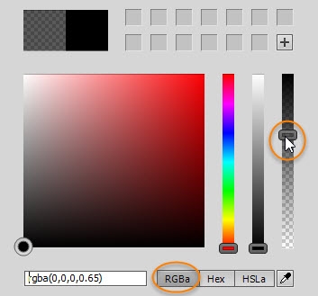 Using the color picker to select a semi-transparent background.