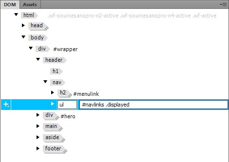 A class is added to the unordered list in the DOM panel.