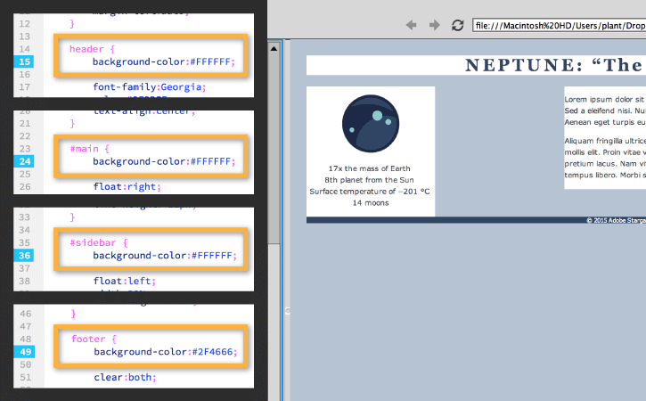 Set background colors with color selector or by entering a hex code. 