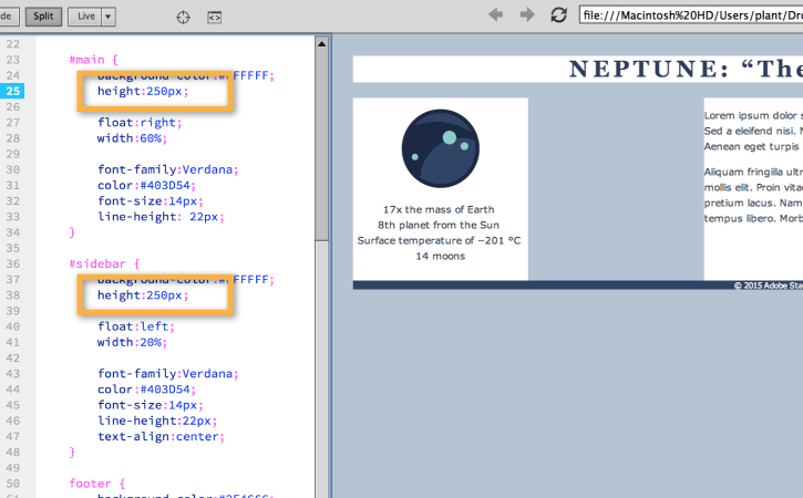 Specify a section's height with the height property.