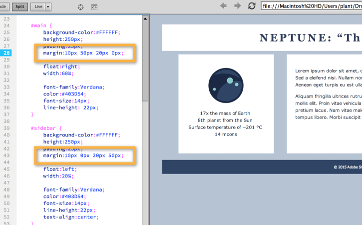 Specify margins to create a transparent space around the border of an element.