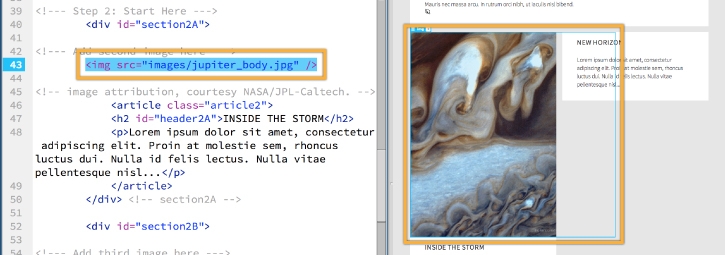 HTML image source tag for a photo in the body of a web page.