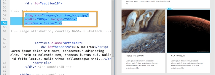 HTML image source tag with added dimension specifications and alt-text