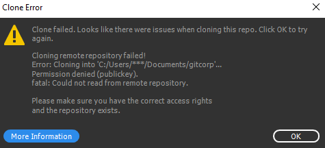 Error when cloning a Git repository with SSH URL