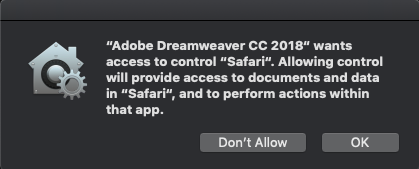 Access control dialog for Safari browser