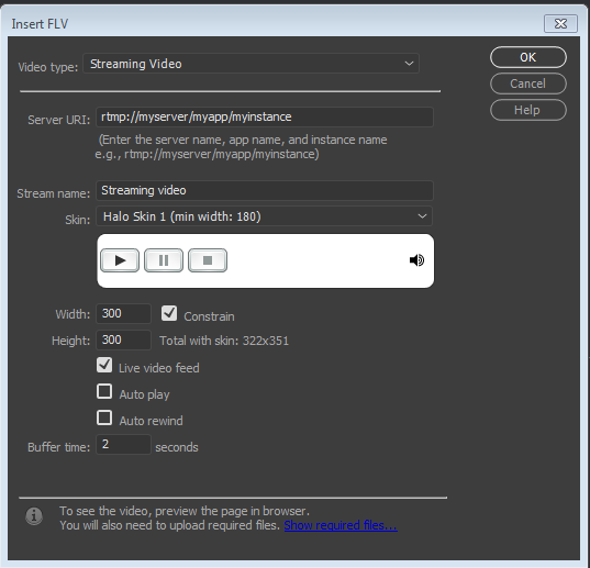 Setting options for streaming video