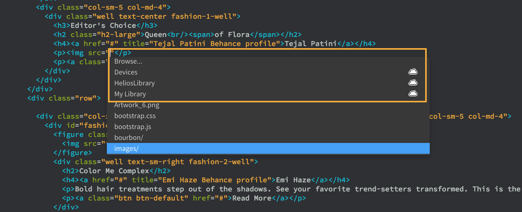 CC Libraries'de kod ipuçları olarak görüntülenen grafikler