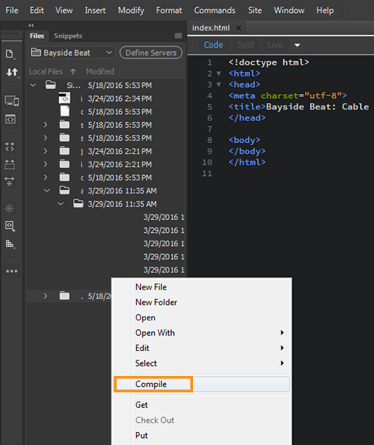 Dosyalar panelinden CSS ön işlemcisi dosyalarını el ile derleme