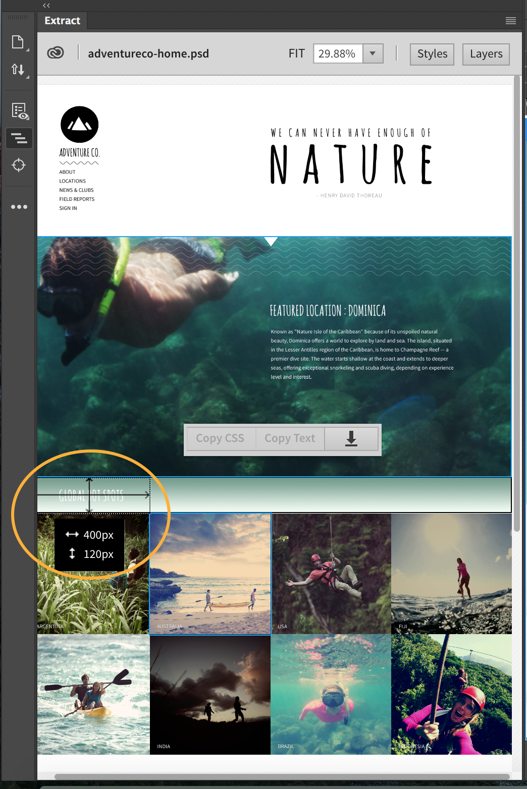 Extract panelinde ölçüler