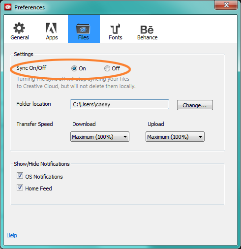 Adobe Creative Cloud istemcisinde dosya senkronizasyonu