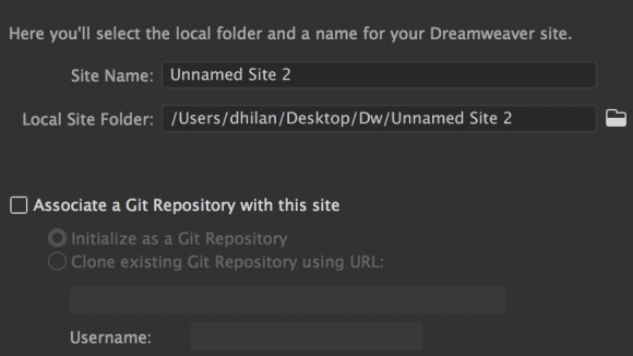 Клонирование репозитория Git из Dreamweaver