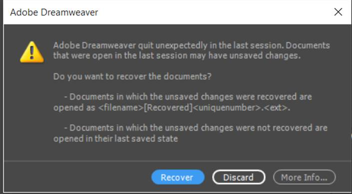 Auto-recovery in Dreamweaver