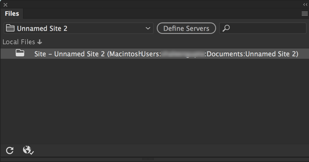 What the Files panel looks like when a site is defined in Dreamweaver but no servers are defined