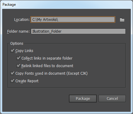 Package dialog box