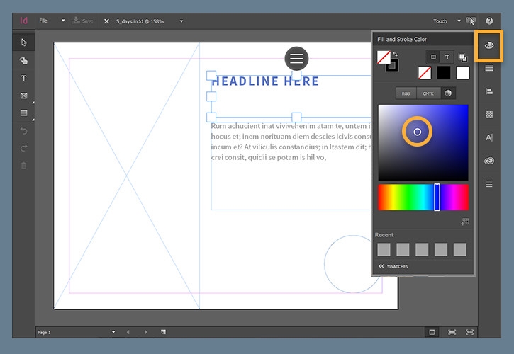Text color is changed by selecting the Color panel, then typing the text color icon. 