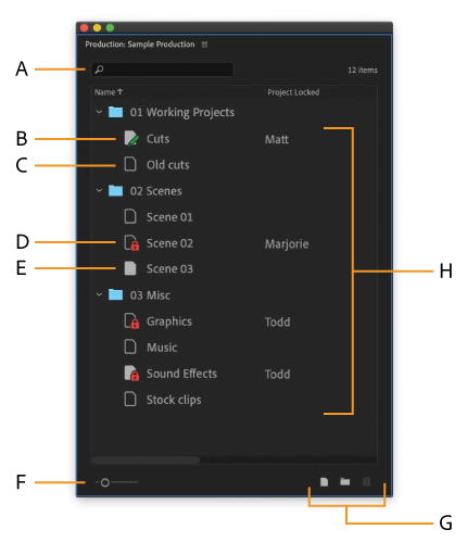 Production panel interface