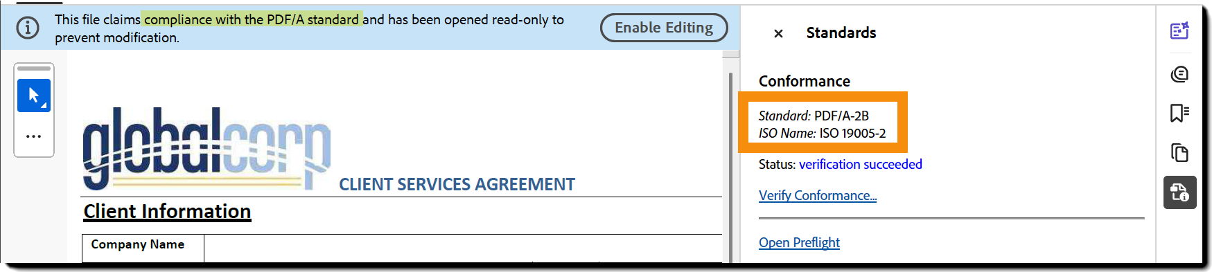 A signed agreement with the seal banner indicating PDF-A compliance.
