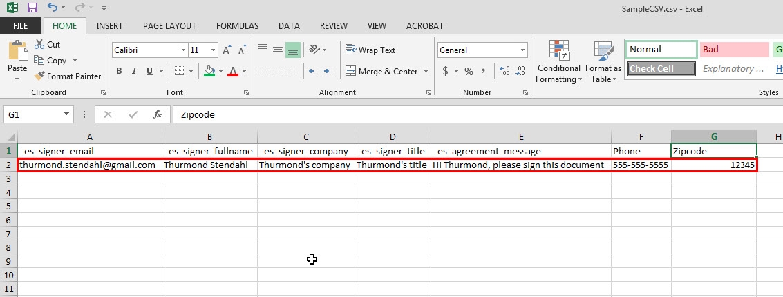 Signer information filled