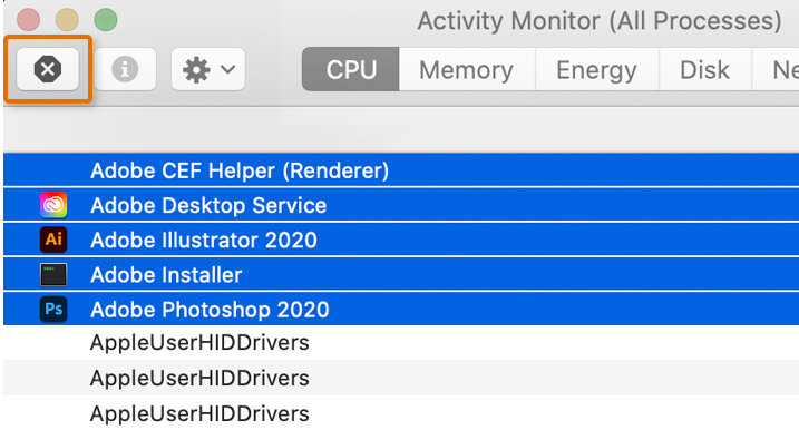Click the Close button to end Adobe processes.