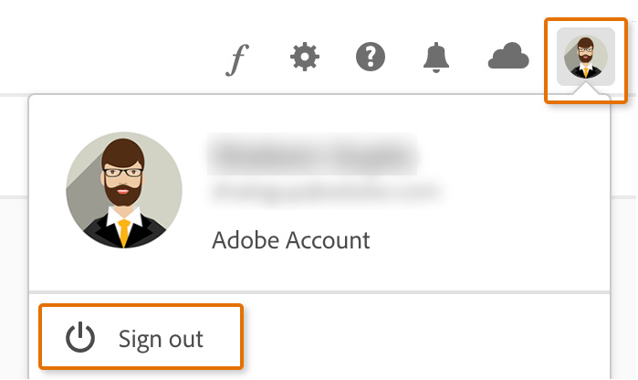 Click the profile icon to check Adobe ID.