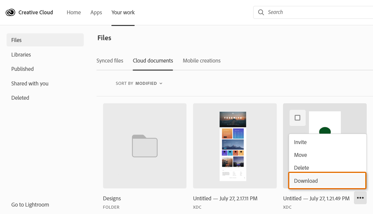 Click Download in the menu to download the cloud document.