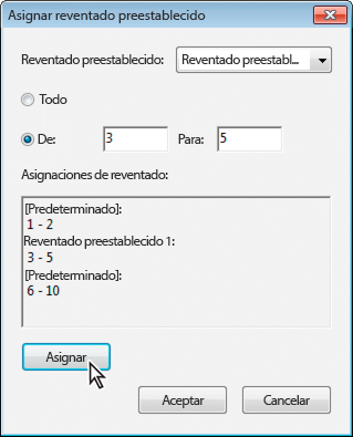Cuadro de diálogo Asignar reventado preestablecido