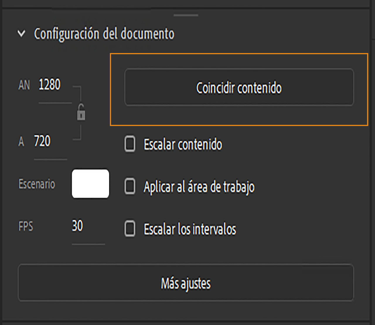 Opción de hacer coincidir contenido