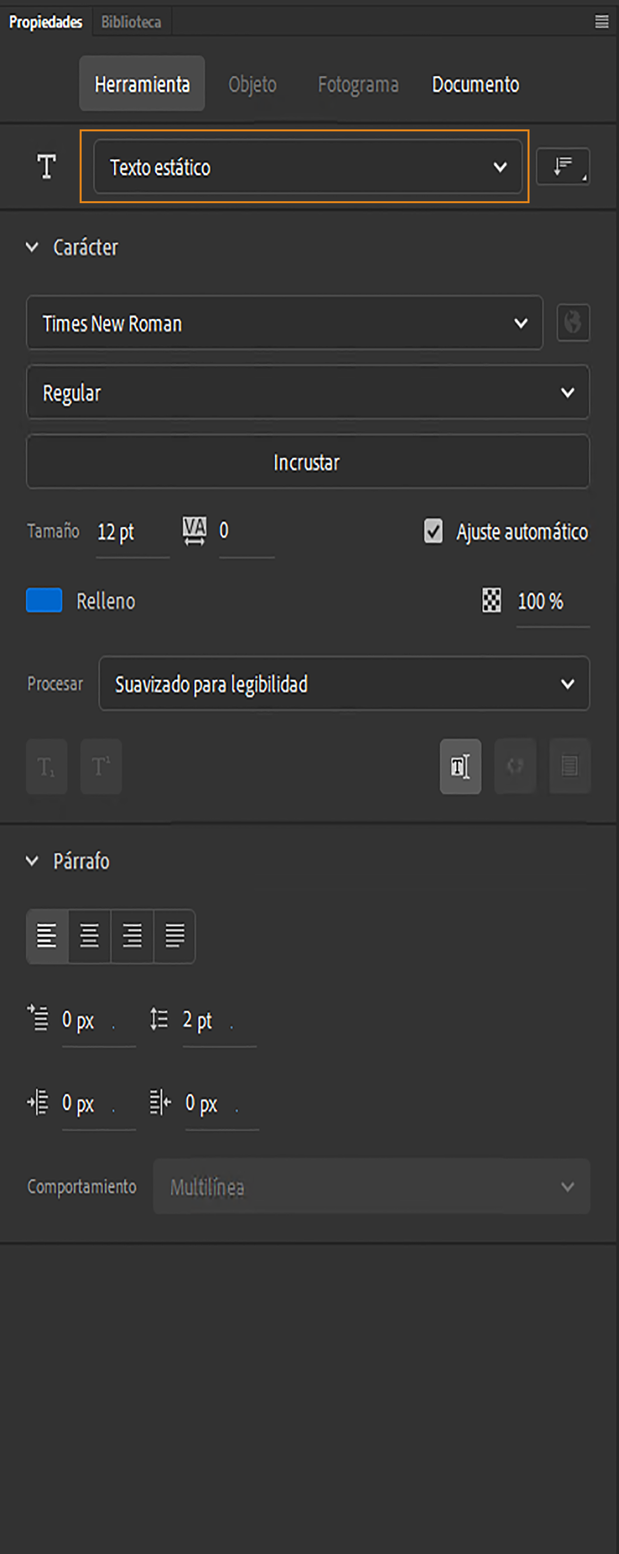 Texto estático