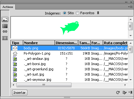 Panel Activos en Vista en vivo