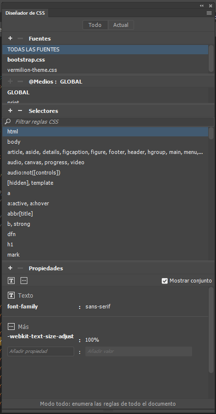Panel Diseñador de CSS