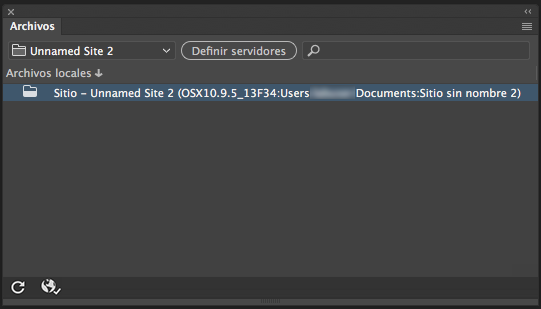 El aspecto del panel Archivos cuando se define un sitio en Dreamweaver, pero no hay ningún servidor definido.