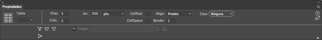 Propiedades de tabla