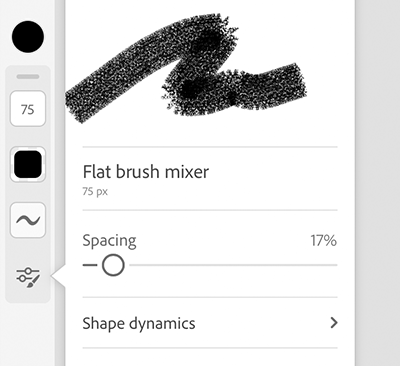 La vista previa en vivo cambia a la vez que ajusta la configuración del pincel mezclador