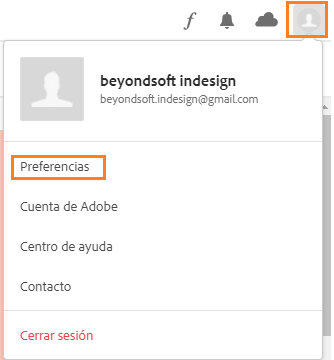 Acceso a Preferencias en la aplicación de escritorio de Creative Cloud