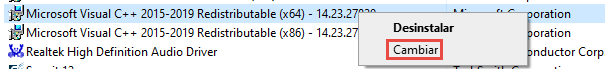 Cambiar la configuración de la aplicación VC 2015-2020