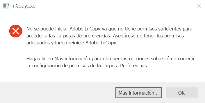 Problema de permisos para InCopy en Windows