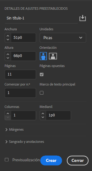 Detalles de ajustes preestablecidos
