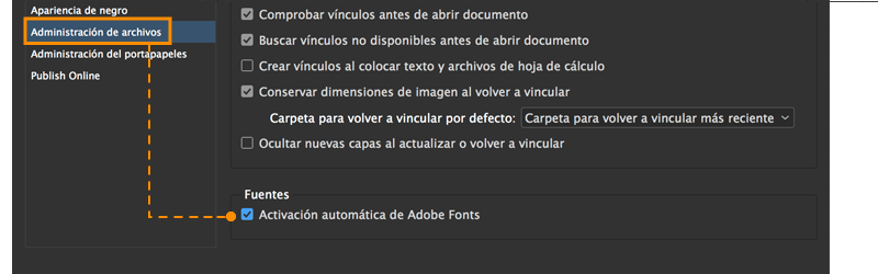 activación automática de fuentes no disponibles
