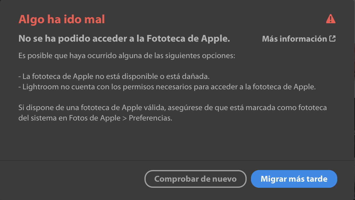 Error: No se ha podido acceder a la Fototeca de Apple