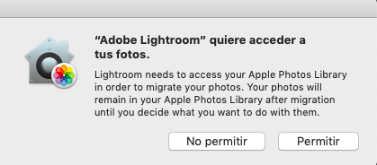 Adobe Lightroom desea acceder a sus fotos