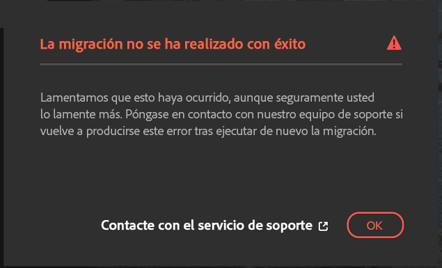 La migración no se ha realizado correctamente