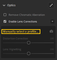 Seleccione manualmente un perfil de lente