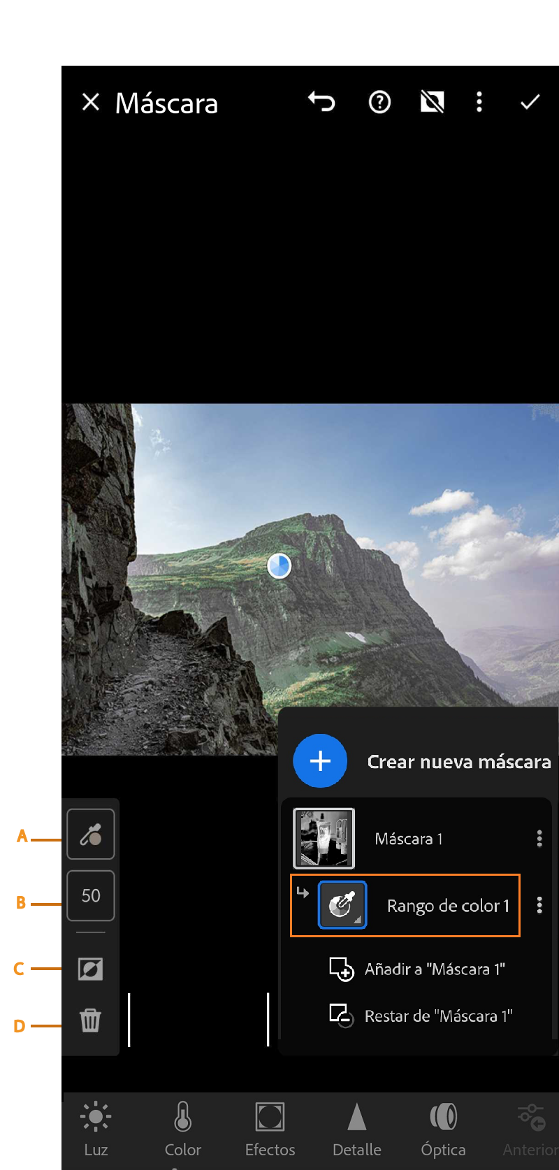 máscara de rango de color