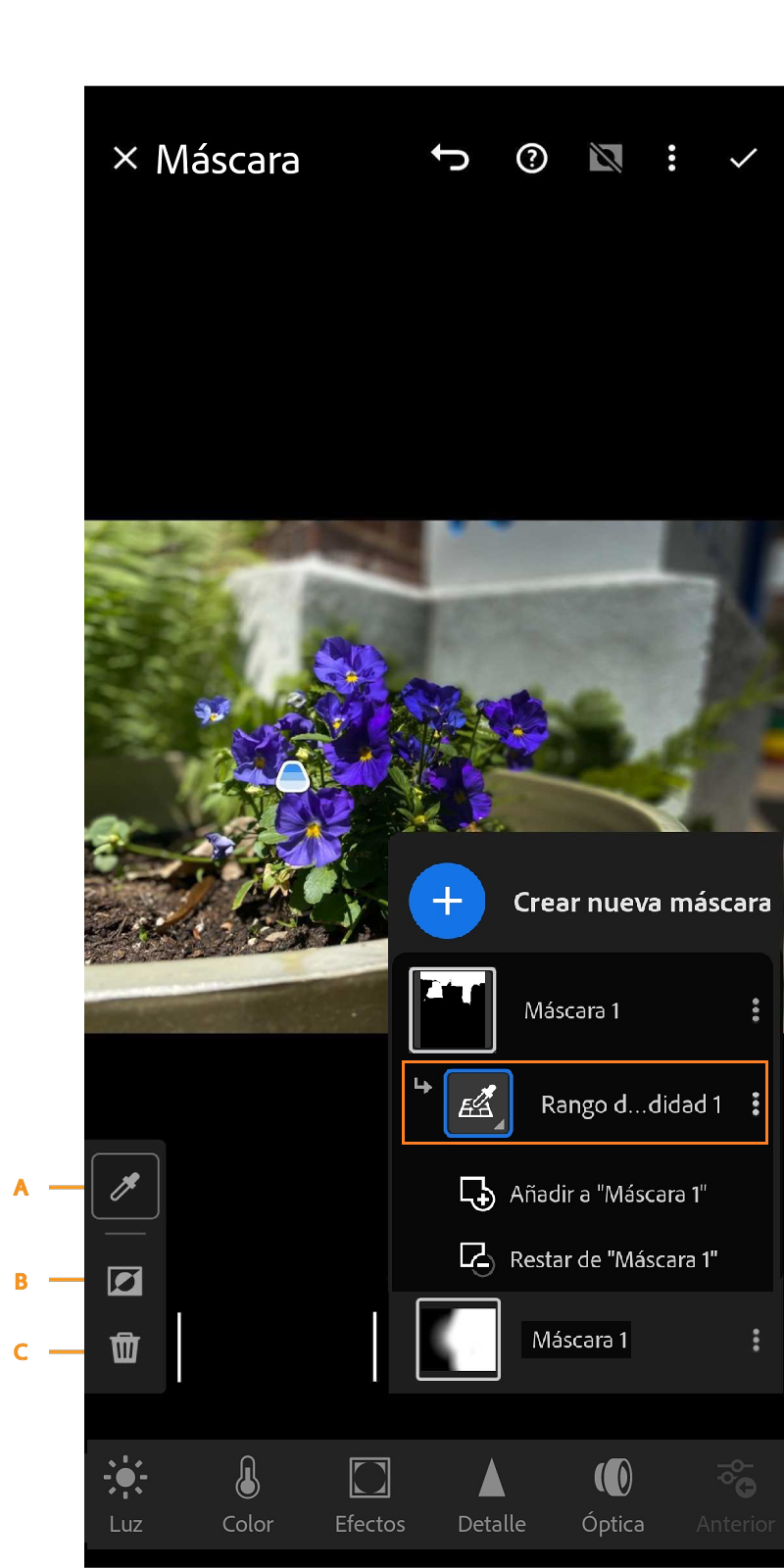 máscara de rango de profundidad