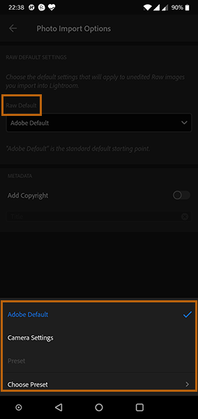 Establecer valores predeterminados de Raw
