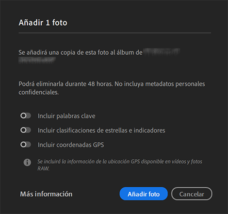 Cuadro de diálogo Añadir foto