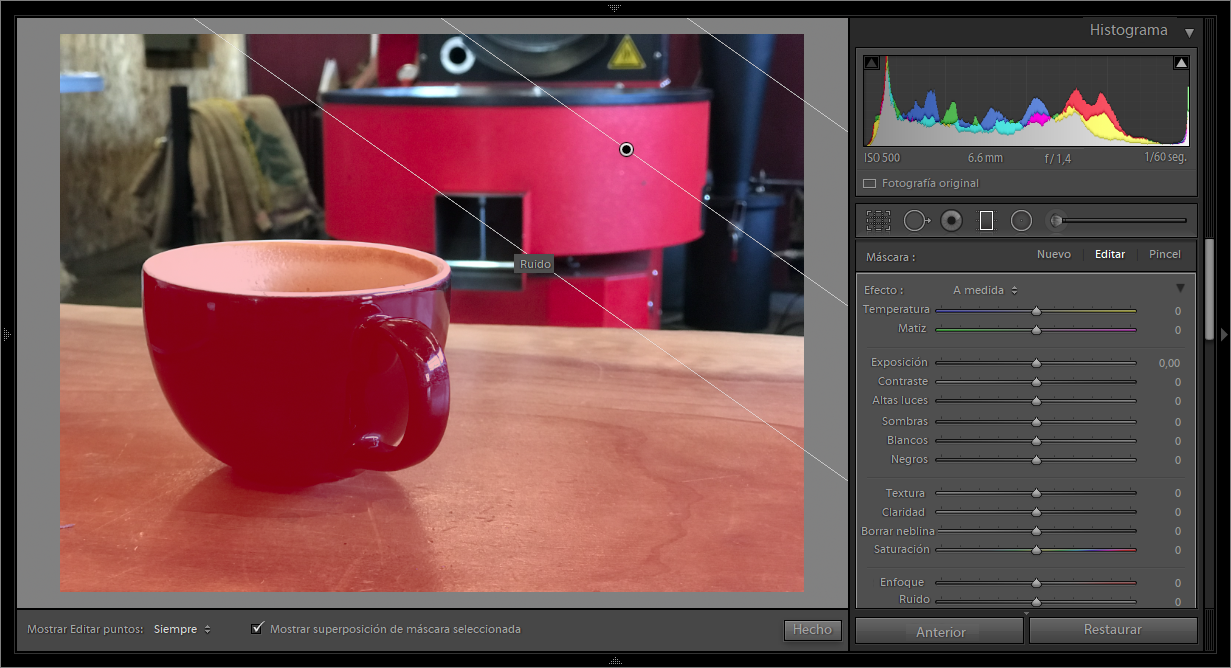 Máscara inicial creada con un filtro graduado