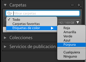 Filtrar carpetas con etiquetas de color en el panel Carpetas